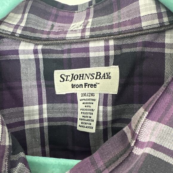 St Johns Bay Iron Free Mens 2XL XXL Button Down Long Sleeve Plaid Purple - Picture 3 of 7